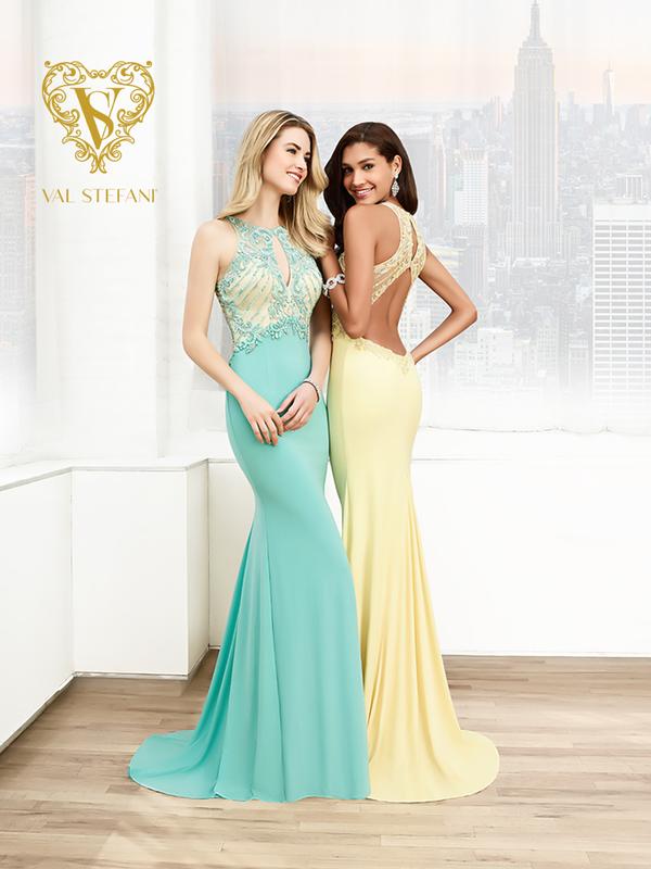 Val Stefani Prom 3033RE chic jewel neck formal gown with keyhole cutouts Val Stefani Prom 3033RE chic jewel neck formal gown with keyhole cutouts