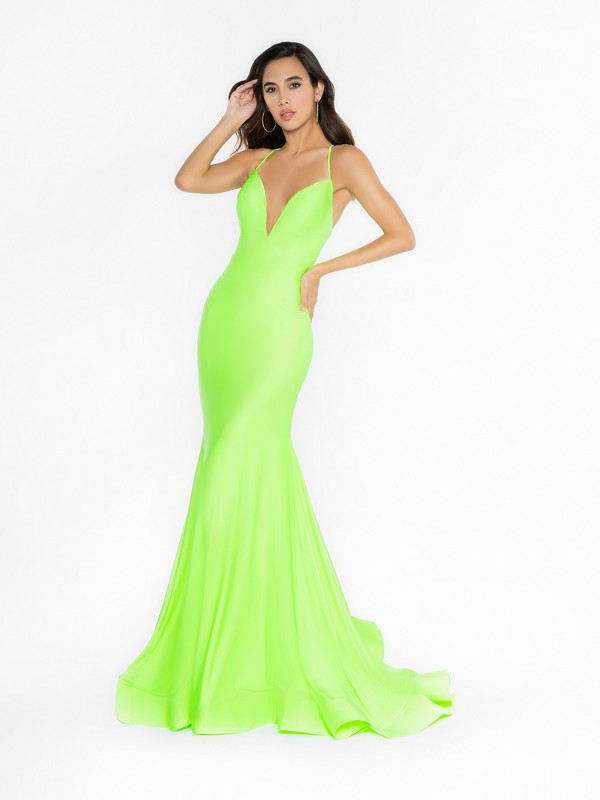 ValStefani 3729RA vibrant lime prom dress with deep sweetheart neckline