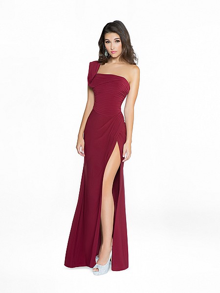 ValStefani 3769RW formal and comfortable wine dress with one shoulder strap