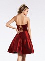 Thigh length flowy and strapless wine party dress with horsehair trim hem and lace up back
