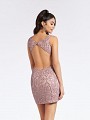 Re-embroidered lace-fabric dusty pink dress with sequins and keyhole back