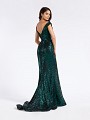 Fancy sequins floor length emerald dress with horsehair trim hem and kick train