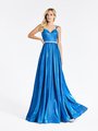 Val Stefani 3906RG sleeveless sweetheart with thin straps A-line prom dress in blue sparkle jersey