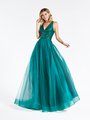 ValStefani 3946RB elegant emerald V-neck sequin bodice and tulle A-line with wrap skirt and horsehair trim hem