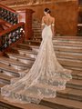 Val Stefani Bridal D8272 Sparkly Low V-Shaped Open Back Beaded Bridal Gown With See-Through Mixed Floral Lace Cathedral Train