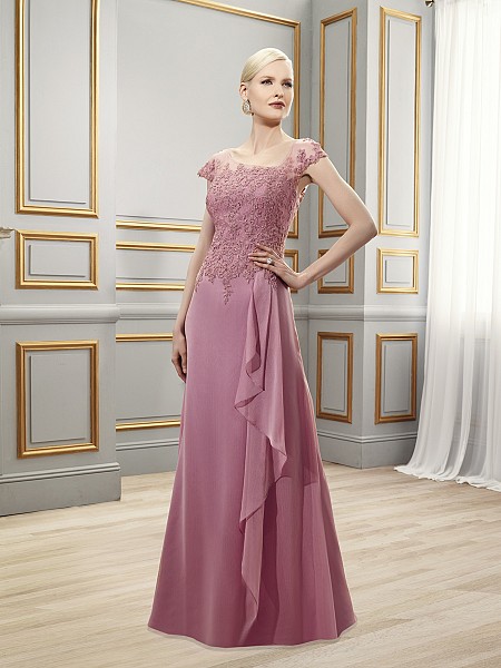 ValStefani MB7521 lace long chiffon trumpet gown with short sleeves designer wedding dress for mother of the bride front view ValStefani MB7521 lace long chiffon trumpet gown with short sleeves designer wedding dress for mother of the bride front view