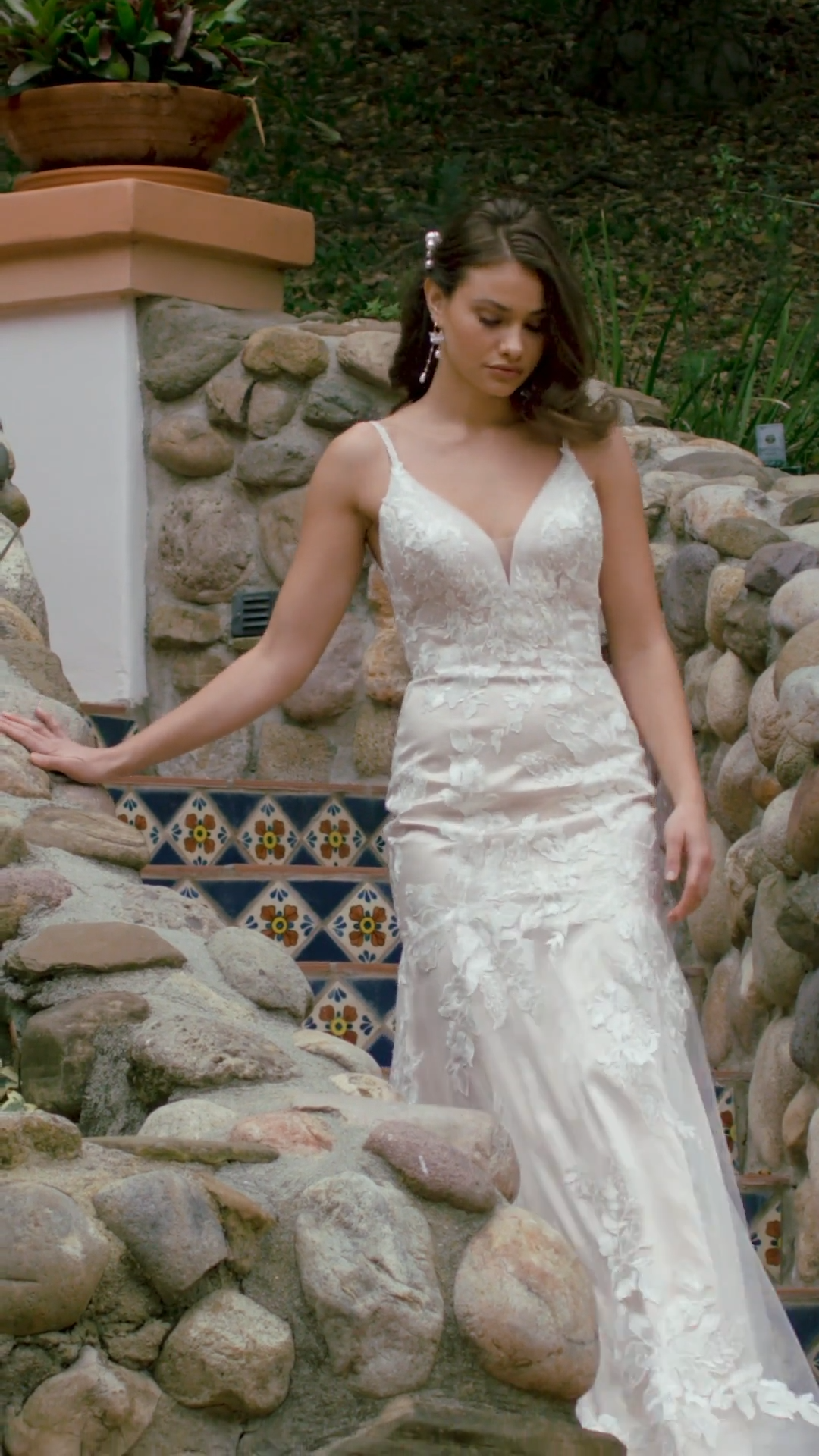 Simply Val Stefani S2196 Sequin Botanical Lace Mermaid Bridal Gown With Pleated Sweetheart Neckline And Beaded Straps