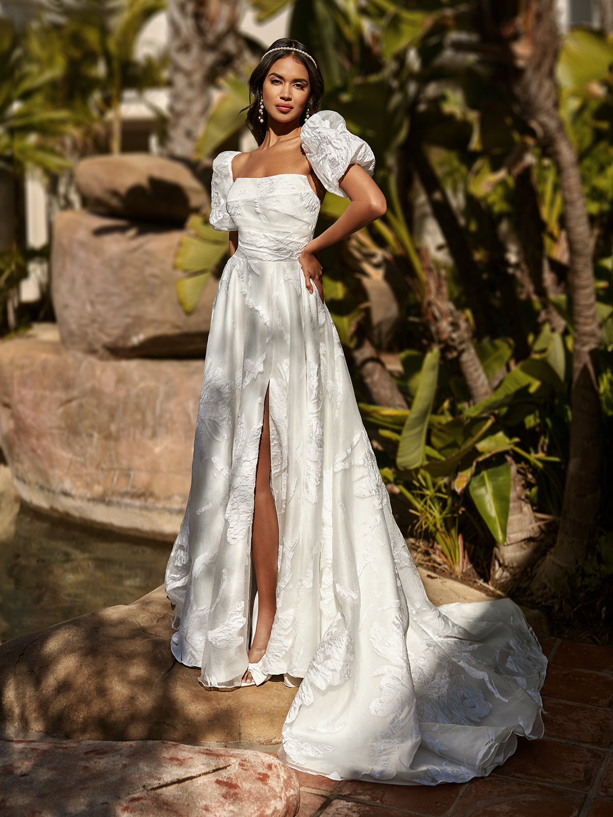 strapless straight neckline A-line wedding gown