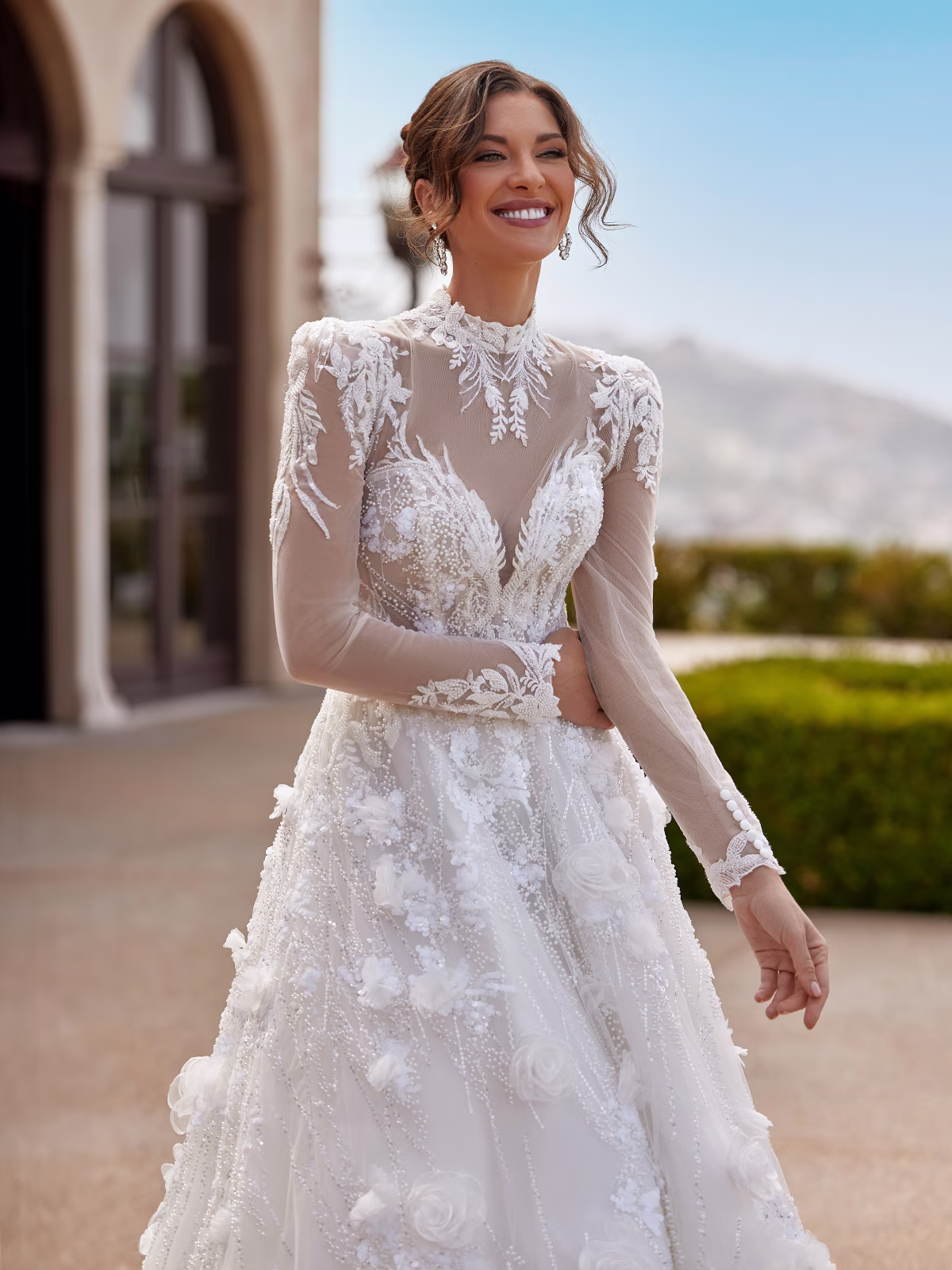 Illusion Bateau Neckline and Long Sleeve Wedding Dress