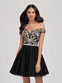 Val Stefani Cocktail 3356RG beaded off-the-shoulder short natural waist chiffon A-line homecoming dress Val Stefani Cocktail 3356RG beaded off-the-shoulder short natural waist chiffon A-line homecoming dress