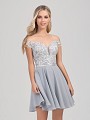 Val Stefani Cocktail 3356RE affordable trendy short off-the-shoulder chiffon A-line party dress with illusion inset neckline Val Stefani Cocktail 3356RE affordable trendy short off-the-shoulder chiffon A-line party dress with illusion inset neckline