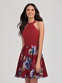 Val Stefani Cocktail 3359RD fun short print chiffon A-line homecoming dress with popular halter neck Val Stefani Cocktail 3359RD fun short print chiffon A-line homecoming dress with popular halter neck