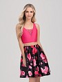 Val Stefani Cocktail 3360RW short two-piece floral print homecoming dress with crisscross V-neck crop-top Val Stefani Cocktail 3360RW short two-piece floral print homecoming dress with crisscross V-neck crop-top