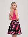 Val Stefani 3360RW V-back crop-top print satin skirt short ball gown homecoming dress Val Stefani 3360RW V-back crop-top print satin skirt short ball gown homecoming dress