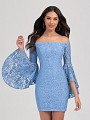 Val Stefani Cocktail 3361RE all-lace bohemian short sheath dress with off-the-shoulder neckline and long bell sleeves Val Stefani Cocktail 3361RE all-lace bohemian short sheath dress with off-the-shoulder neckline and long bell sleeves
