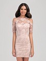 Val Stefani Cocktail 3266RE gorgeous short lace formal dress with modern jewel neck and cold shoulders Val Stefani Cocktail 3266RE gorgeous short lace formal dress with modern jewel neck and cold shoulders
