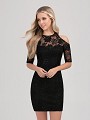 Val Stefani Cocktail 3366RE popular short lace homecoming dress with jewel neck and trendy cold shoulders Val Stefani Cocktail 3366RE popular short lace homecoming dress with jewel neck and trendy cold shoulders