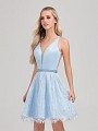 Val Stefani Cocktail 3369RY fun short lace skirt A-line homecoming dress with sleek satin sweetheart bodice Val Stefani Cocktail 3369RY fun short lace skirt A-line homecoming dress with sleek satin sweetheart bodice
