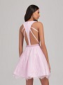 Val Stefani Cocktail 3369RY sexy cutout back cocktail dress with flirty short lace A-line skirt Val Stefani Cocktail 3369RY sexy cutout back cocktail dress with flirty short lace A-line skirt