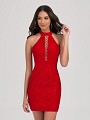 Val Stefani Cocktail 3372RB sexy all lace bodycon short sheath cocktail dress with halter neckline Val Stefani Cocktail 3372RB sexy all lace bodycon short sheath cocktail dress with halter neckline