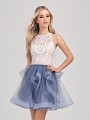Val Stefani Cocktail 3374RE lace jewel neck cocktail dress with soft and airy tulle skirt featuring cascades Val Stefani Cocktail 3374RE lace jewel neck cocktail dress with soft and airy tulle skirt featuring cascades