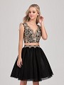 Val Stefani Cocktail 3376RD short two piece crop top cocktail dress with low sweetheart neckline and cap sleeves Val Stefani Cocktail 3376RD short two piece crop top cocktail dress with low sweetheart neckline and cap sleeves