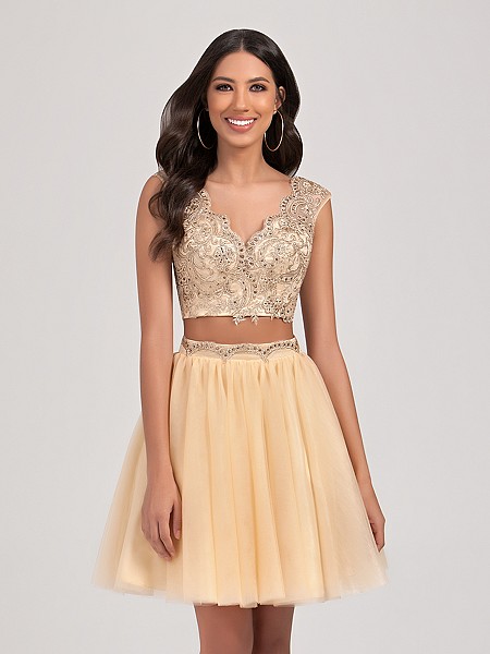 Val Stefani Cocktail 3376RD short two piece ball gown evening dress with lace cap sleeve crop top Val Stefani Cocktail 3376RD short two piece ball gown evening dress with lace cap sleeve crop top