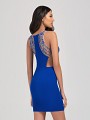 Val Stefani Cocktail 3378RW stretch satin short homecoming dress with beaded illusion racer back and side cutouts Val Stefani Cocktail 3378RW stretch satin short homecoming dress with beaded illusion racer back and side cutouts