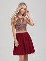 Val Stefani Cocktail 3380RK lace halter neck crop top with keyhole and short chiffon skirt homecoming dress Val Stefani Cocktail 3380RK lace halter neck crop top with keyhole and short chiffon skirt homecoming dress