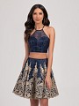 Val Stefani Cocktail 3386RD short lace two piece ball gown with halter top and sparkle net Val Stefani Cocktail 3386RD short lace two piece ball gown with halter top and sparkle net