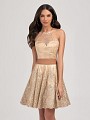 Val Stefani Cocktail 3386RD sparkle tulle with gold lace two piece short ball gown Val Stefani Cocktail 3386RD sparkle tulle with gold lace two piece short ball gown