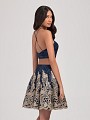 Val Stefani Cocktail 3386RD elegant special occasion lace ball gown with halter neck crop top and crisscross back Val Stefani Cocktail 3386RD elegant special occasion lace ball gown with halter neck crop top and crisscross back