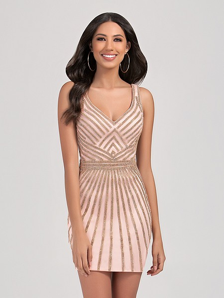 Val Stefani Cocktail 3387RK beaded short sheath semi-formal dress with flattering V-neck Val Stefani Cocktail 3387RK beaded short sheath semi-formal dress with flattering V-neck