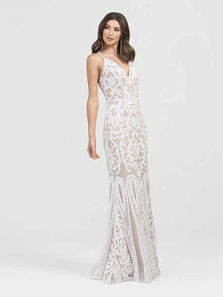 ValStefani 3412RG deep sweetheart sequin prom dress in white and nude ValStefani 3412RG deep sweetheart sequin prom dress in white and nude
