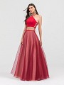 ValStefani 3414RY cranberry and nude halter neck two piece formal dress