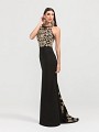 ValStefani 3422RG jewel neck mermaid with gold lace long dress in black