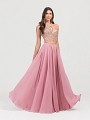 ValStefani 3430RK blush pink halter bodice and floor length chiffon two piece dress