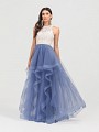 ValStefani 3454RE jewel neck lace and tulle A-line with ruffle skirt in sky blue and nude