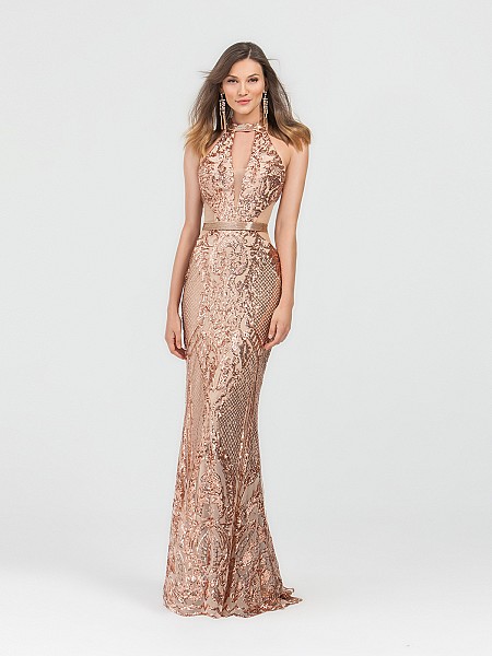 ValStefani 3492RD gold and nude halter neck sequin trumpet dress with illusion inset ValStefani 3492RD gold and nude halter neck sequin trumpet dress with illusion inset