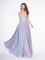 Style 3663RG scoop neck A-line floor length dress with beaded band at natural waist in lilac sparkle jersey
