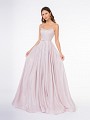 Style 3663RG pink sparkle jersey long A-line gown with beaded belt and horsehair trim hem