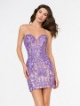 Style 3677RE lightly beaded strapless sweetheart lace fabric short sheath dress in light purple and nude Style 3677RE lightly beaded strapless sweetheart lace fabric short sheath dress in light purple and nude