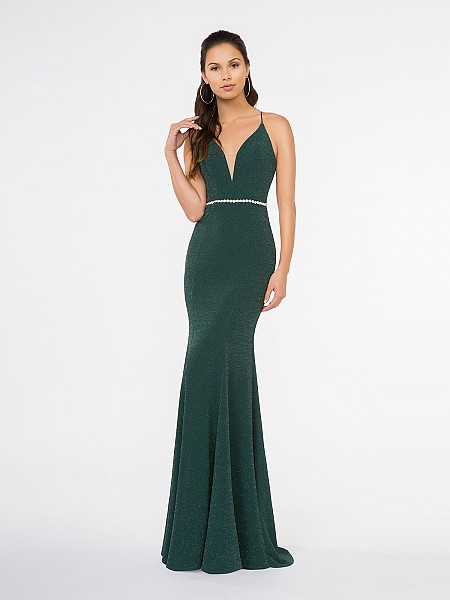 Style 3679RA forest green floor length metallic jersey mermaid gown with deep sweetheart neckline Style 3679RA forest green floor length metallic jersey mermaid gown with deep sweetheart neckline