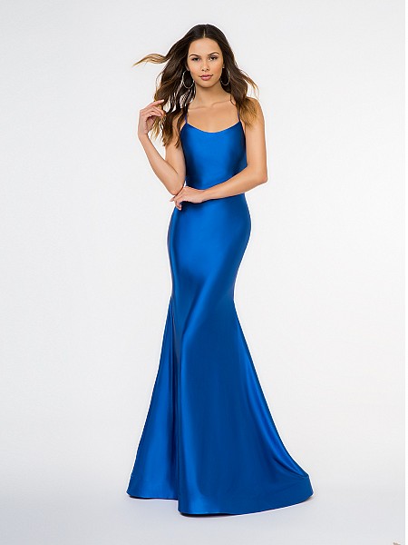 Style 3683RA vibrant royal blue stretch charmeuse mermaid gown with scoop neck Style 3683RA vibrant royal blue stretch charmeuse mermaid gown with scoop neck