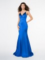 Style 3685RA floor length mermaid gown with deep surplice V-neck in peacock stretch charmeuse Style 3685RA floor length mermaid gown with deep surplice V-neck in peacock stretch charmeuse