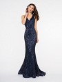 Style 3686RG sparkling sequin fabric mermaid gown with V-neck and natural waistline in navy Style 3686RG sparkling sequin fabric mermaid gown with V-neck and natural waistline in navy