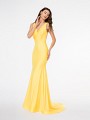 Style 3688RA sleeveless deep V-neck mermaid gown in sunshine yellow shiny jersey Style 3688RA sleeveless deep V-neck mermaid gown in sunshine yellow shiny jersey