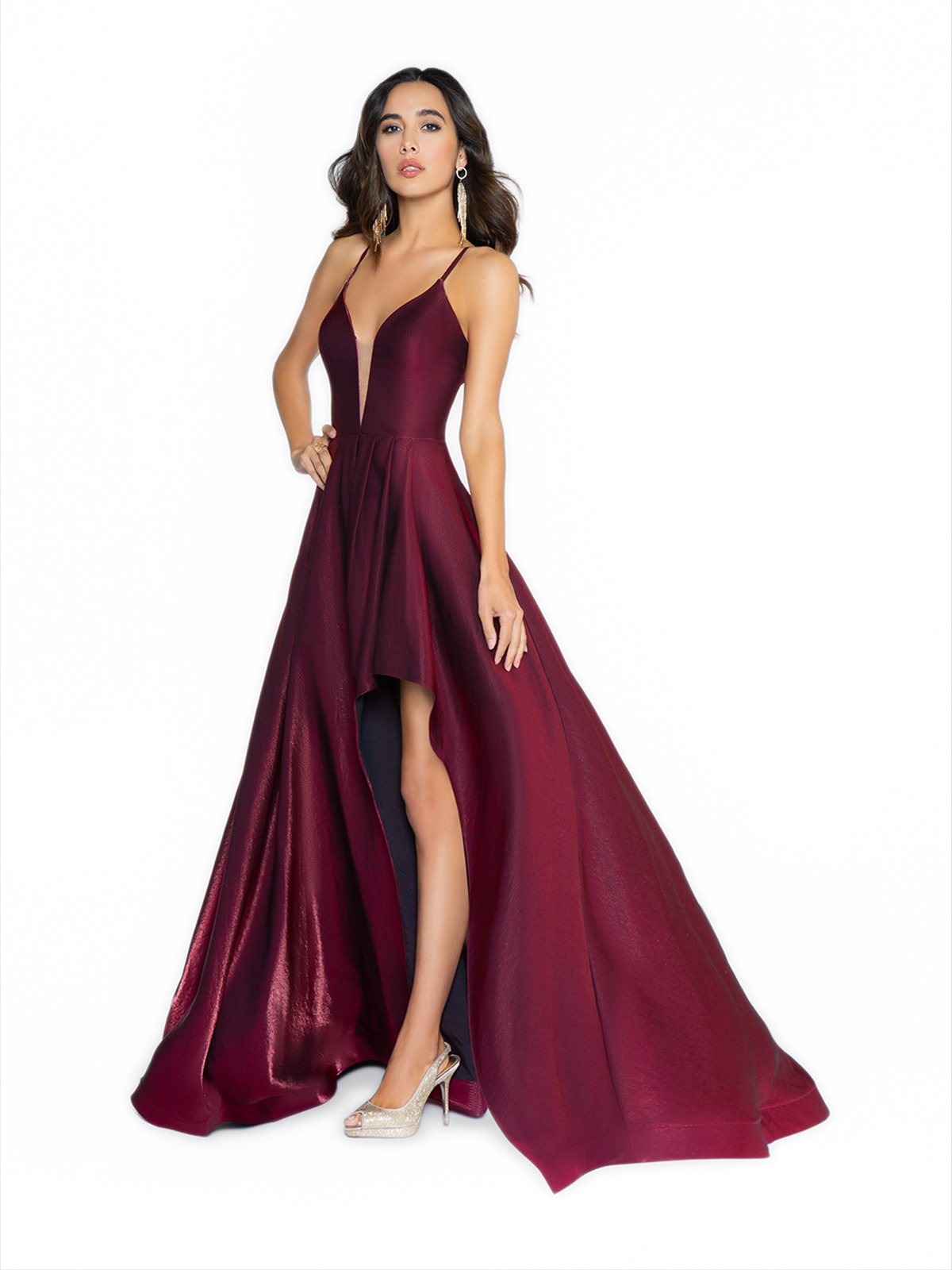 Style 3717RY Satin A-line Gown With Asymmetrical Hem
