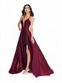 ValStefani 3717RY wine prom dress with deep sweetheart neckline and illusion inset