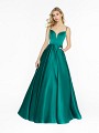 ValStefani 3721RA elegant emerald satin ball gown with side pockets at skirt